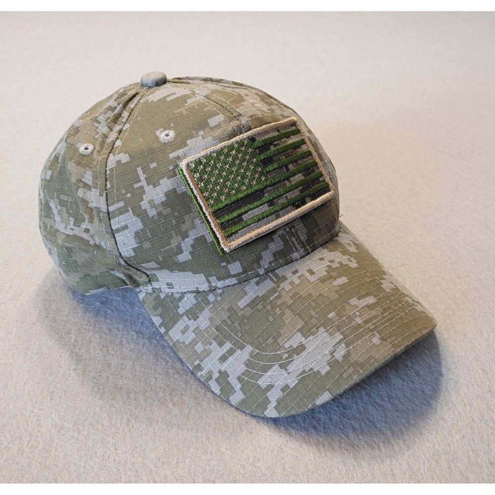 US Flag Cap Hat Adult Adjustable Green Camo Multi Patch Design‎ R Headwear NWT